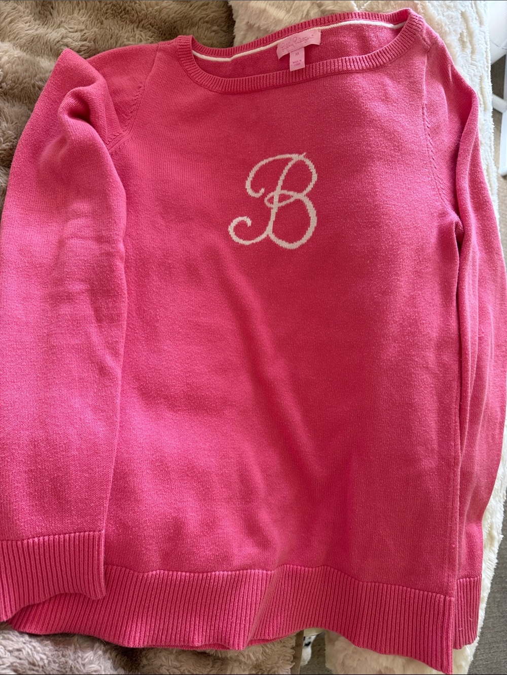 Bright Pink Women's Sweater with Embroidered 'B'
